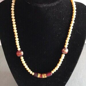Vintage Handmade Venetian Glass Freshwater Gold Pearl Sterling Clasp Necklace 18